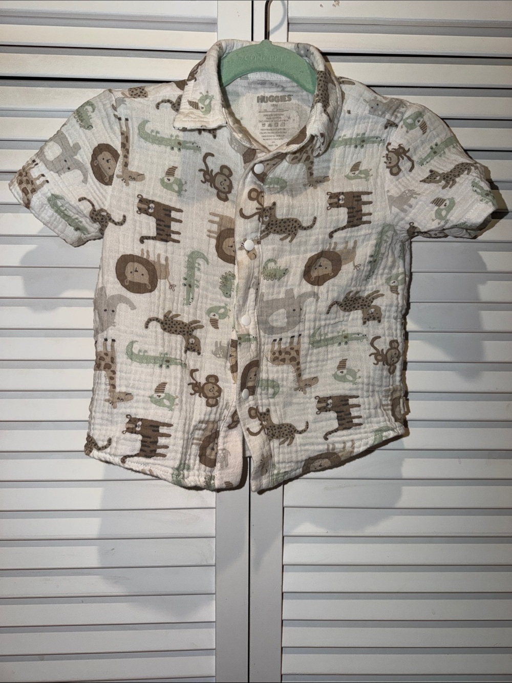 Hudson Baby Short-Sleeve Safari Print Button-Up Shirt - White/Green/Brown
